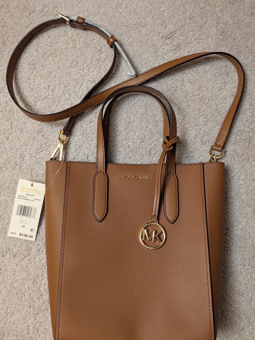 NWT Michael Kors Small Sinclair North South Tan Leather Bag with Shoulder Strap